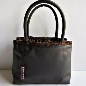BOTTEGA VENETA Gray Vinyl Leopard  Trim Small Tote